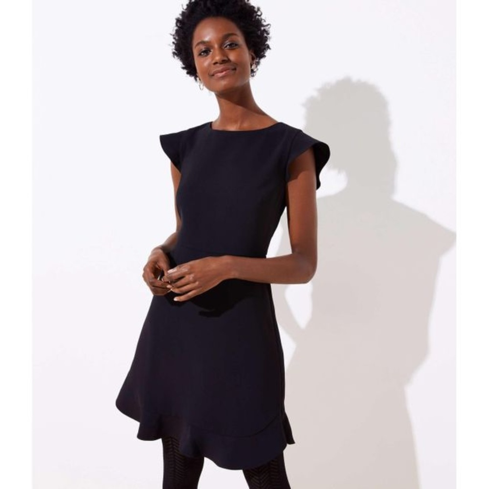 LOFT Flutter Flounce Black Dress
